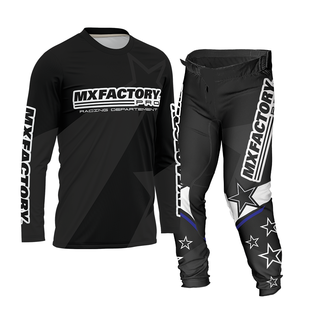 MX Factory Pro racing jersey and pants set on a white background