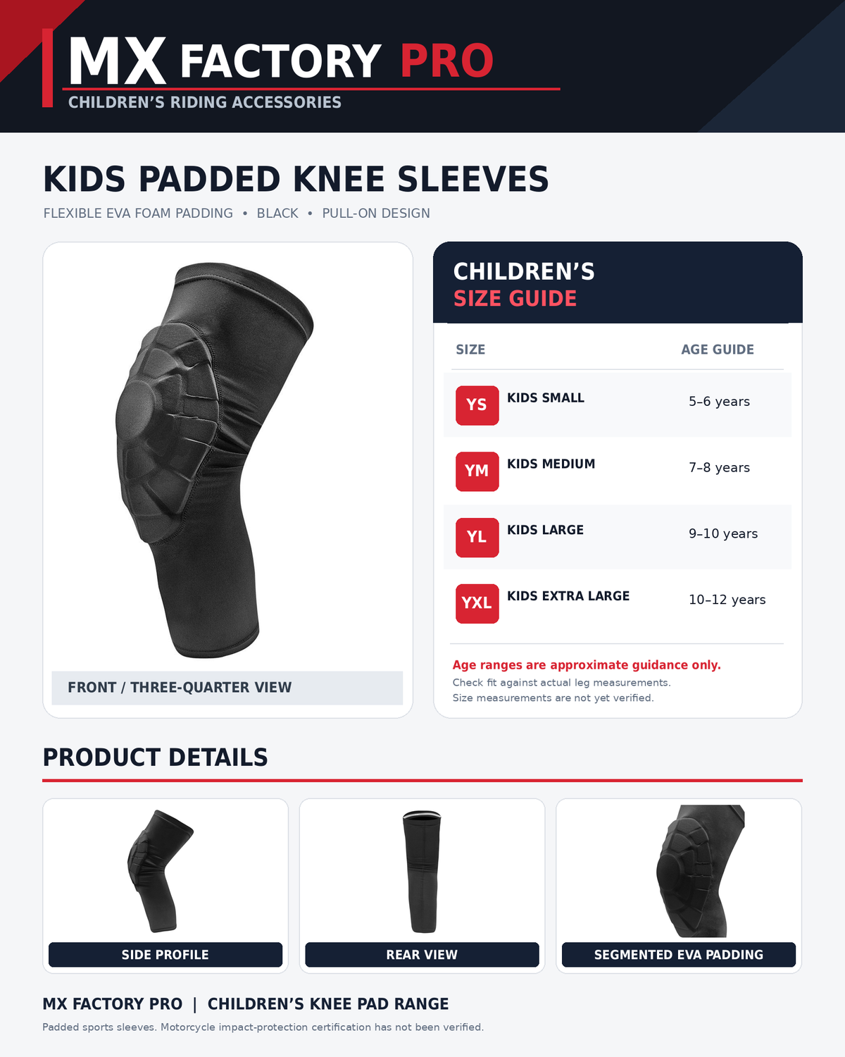 Kids Padded Knee Pads (Pair) – EVA Foam Cycling & BMX | MX Factory Pro Kids Padded Knee Sleeves