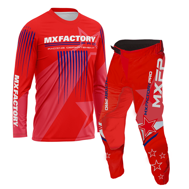 MX Factory Pro Red Star Edition Handmade Motocross Jersey & Trousers Set Motocross Jersey and Pants