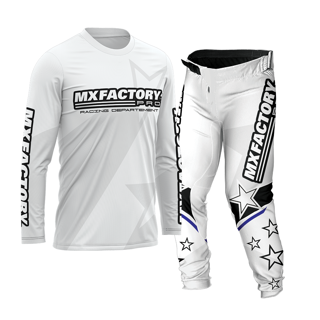 MX Factory Pro motocross jersey and pants set on a white background