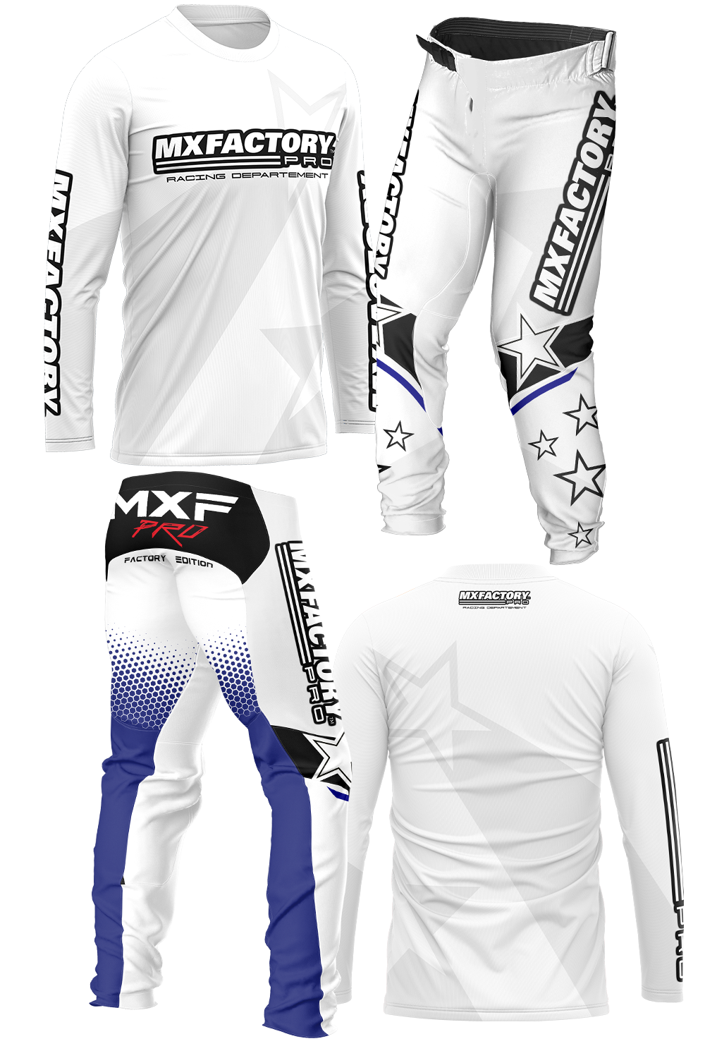 MXFactory motocross jersey and pants set on a white background
