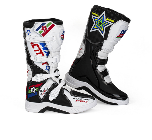 MX FACTORY PRO BLACK AND WHITE MOTOX BOOTS