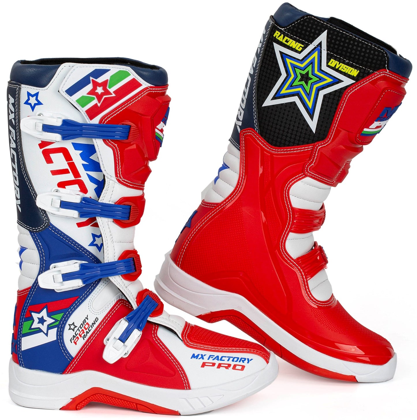 MX FACTORY PRO BOOTS RED WHITE BLUE